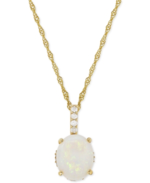 image of Opal (1-5/8 ct. t.w.) & Diamond (1/10 ct. t.w.) Pendant Necklace in 14k Gold
