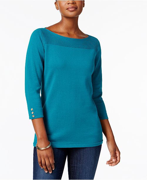 Karen Scott Boat-Neck Cotton Sweater, Created for Macy's - Sweaters ...