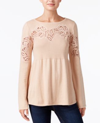 Style & Co Lace-Accent Babydoll Sweater, Created for Macy's & Reviews ...