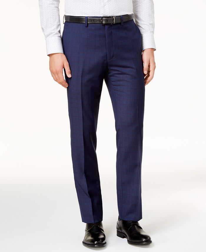 Tallia Men's Slim-Fit Blue/Red Windowpane Plaid Wool Suit & Reviews ...