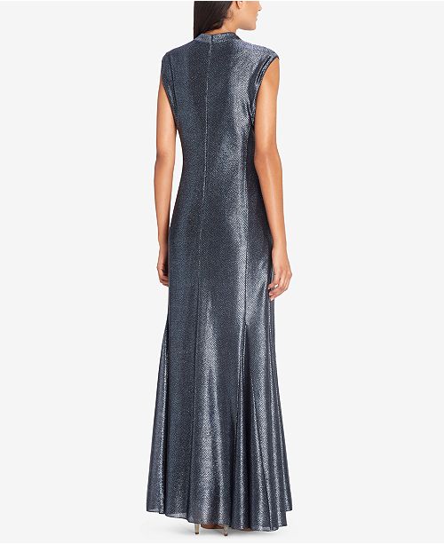 tahari asl cowl neck metallic gown