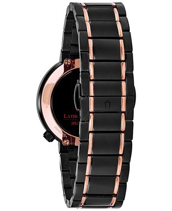 Bulova - Women's Special Latin GRAMMY&reg; Edition Dress Black & Rose Gold-Tone Stainless Steel Bracelet Watch 35mm