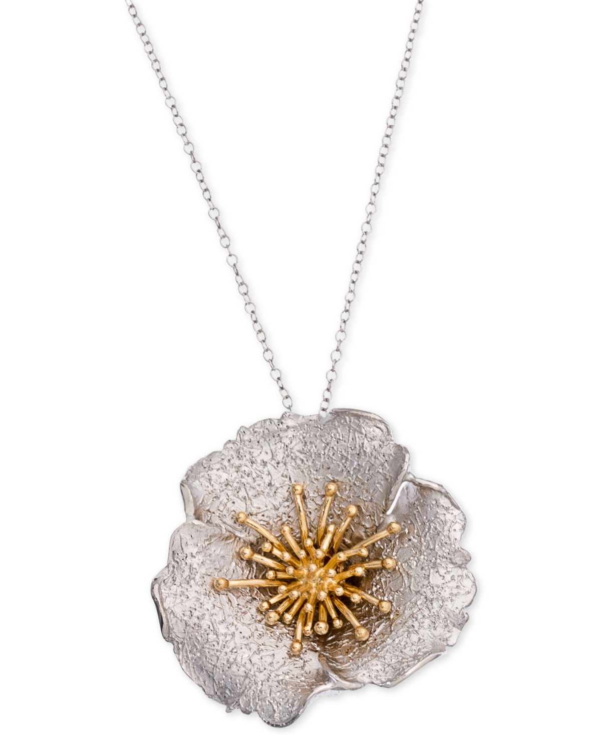Giani Bernini Two-tone Hibiscus Pendant Necklace, Created For Macy's In Black