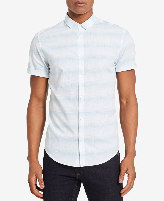 Calvin Klein Men's Classic-Fit Space-Dye Horizontal Stripe Shirt ...