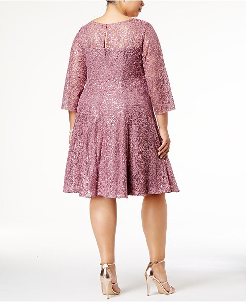 SL Fashions Women's Sequined Lace Dress Blue Size 18W