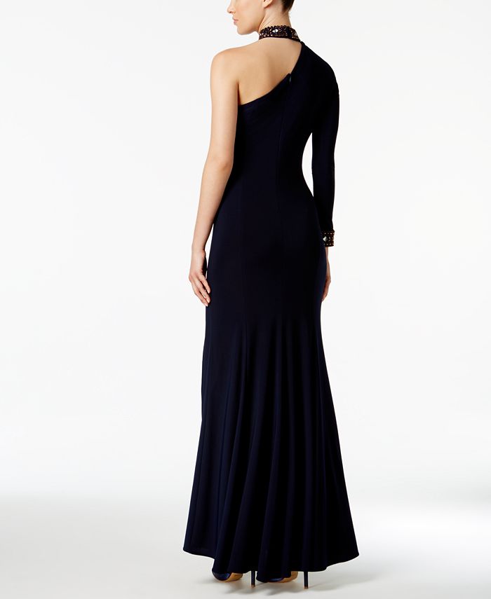 Xscape embellished mock wrap gown discount