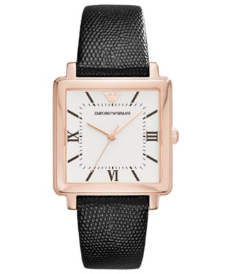 Emporio Armani - Women's Modern Square Black Leather Strap Watch 30x30mm