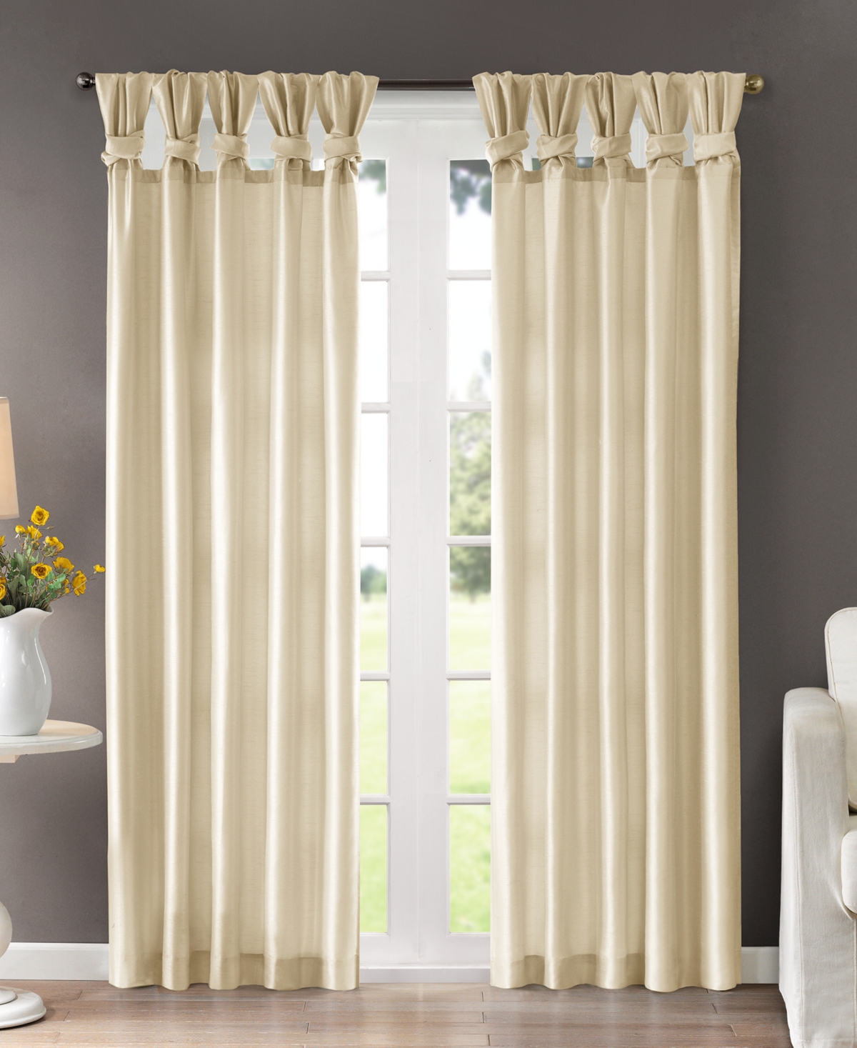 Madison Park Emilia Twist Tab Lined Window Curtain Panel, Single Curtain with Privacy Lining for Bedroom and Living Room, 95 inch length Single Curtai