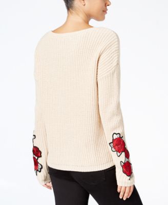 Almost Famous Juniors' Rose-Embroidered Sweater