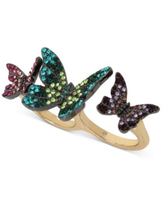 Betsey Johnson Betsey Johnston Gold-Tone Pavé Butterfly Double Ring ...