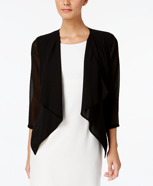 alfani Calvin Klein Lightweight Illusion Sleeve Draped Cardigan Women's Fashion Shoes & Accessories
