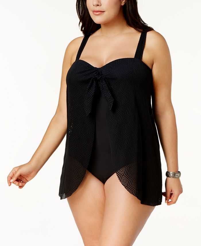 Swim Solutions Plus Size TummyControl Flyaway OnePiece Swimsuit