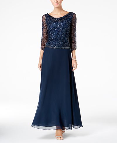 J Kara Beaded Cowl-Neck Gown - Dresses - Women - Macy's