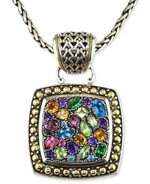 image of Balissima by Effy Multistone Square Pendant in Sterling Silver and 18k Gold