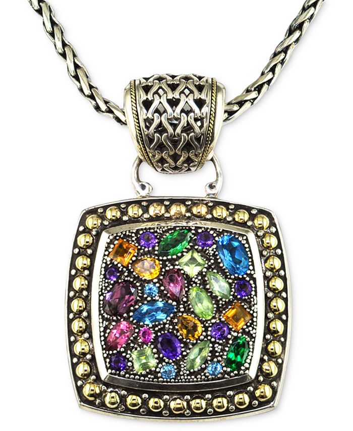 EFFY Collection - Multistone Square Pendant in Sterling Silver and 18k Gold