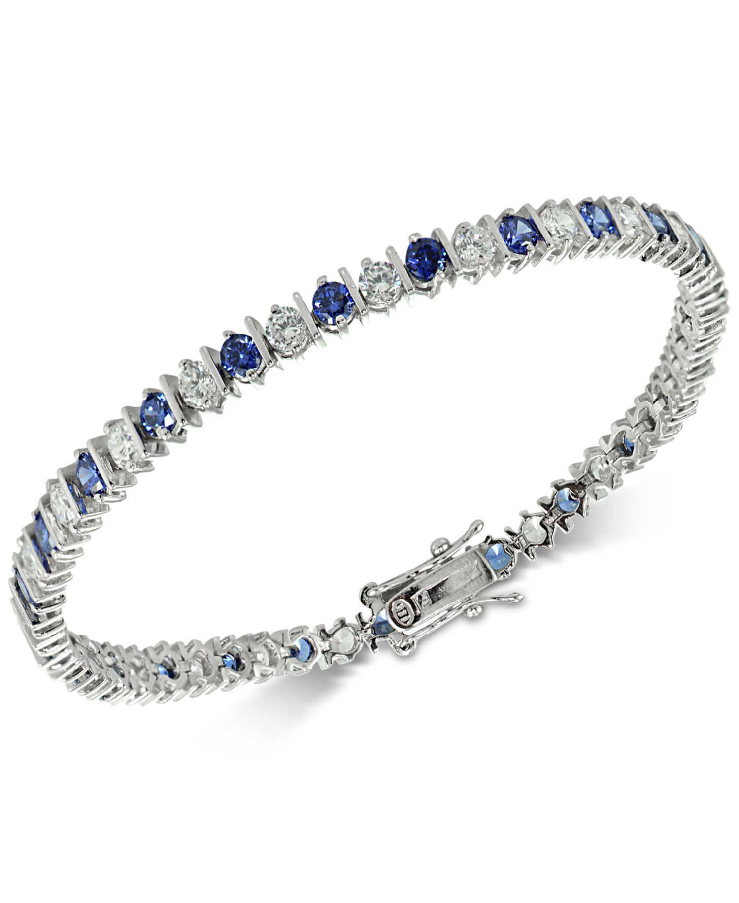 Blue Cubic Zirconia Tennis Bracelet in Sterling Silver