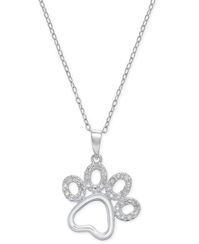Macy's - Diamond Pawprint Pendant Necklace (1/10 ct. t.w.) in Sterling Silver