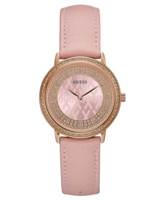 GUESS - Women's Breast Cancer Pink Genuine Leather Strap Watch 36mm