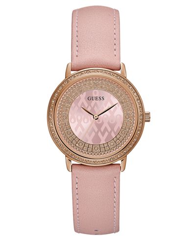 GUESS Women's Breast Cancer Pink Genuine Leather Strap ...