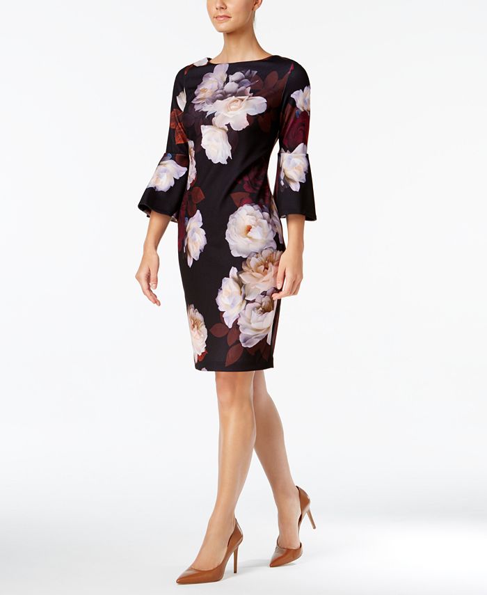 Calvin Klein Floral-Print Bell-Sleeve Sheath Dress & Reviews - Dresses -  Women - Macy's