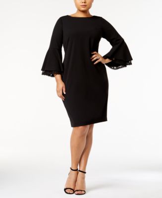 Calvin Klein Plus Size Lace-Bell-Sleeve Scuba Dress - Dresses - Women - Macy&#39;s
