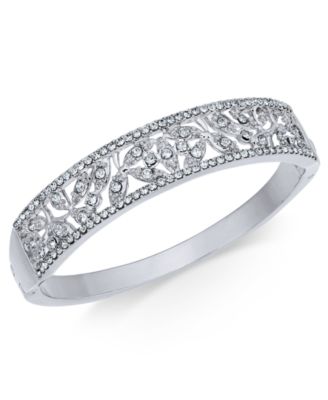 Charter Club - Silver-Tone Pav&eacute; Filigree Bangle Bracelet