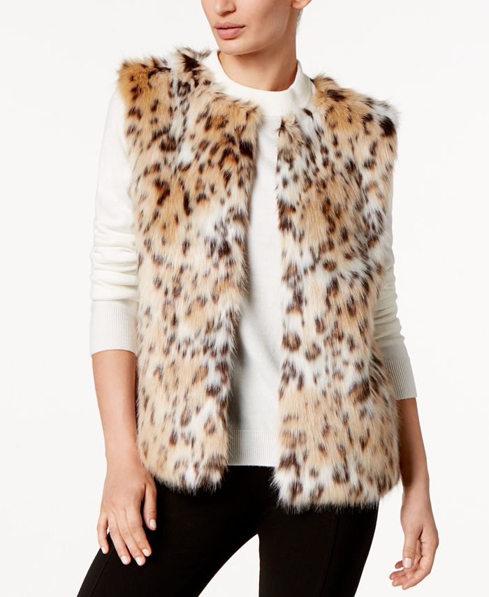 INC International Concepts I.N.C. Leopard Print Faux Fur Vest