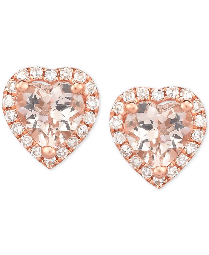 Macy's Morganite (3/4 ct. t.w.) & Diamond (1/8 ct. t.w.) Heart Stud ...