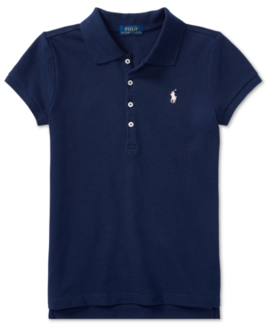 Shop Polo Ralph Lauren Big Girls Stretch Cotton Mesh Polo Shirt In French Navy