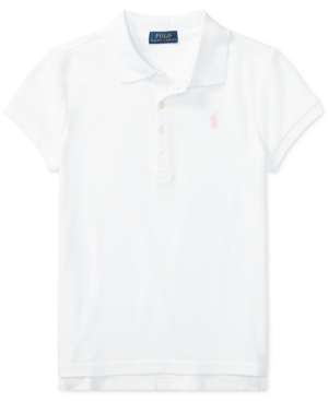 Shop Polo Ralph Lauren Toddler And Little Girls Short Sleeve Stretch Cotton Mesh Polo Shirt In White
