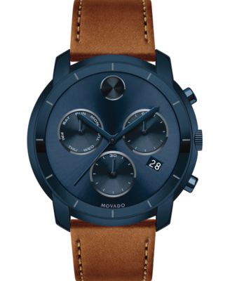 Movado Men's Swiss Chronograph BOLD Cognac Leather Strap Watch