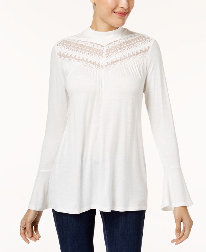 Style & Co Bell-Sleeve Lace-Contrast Top, Created for Macy's & Reviews ...