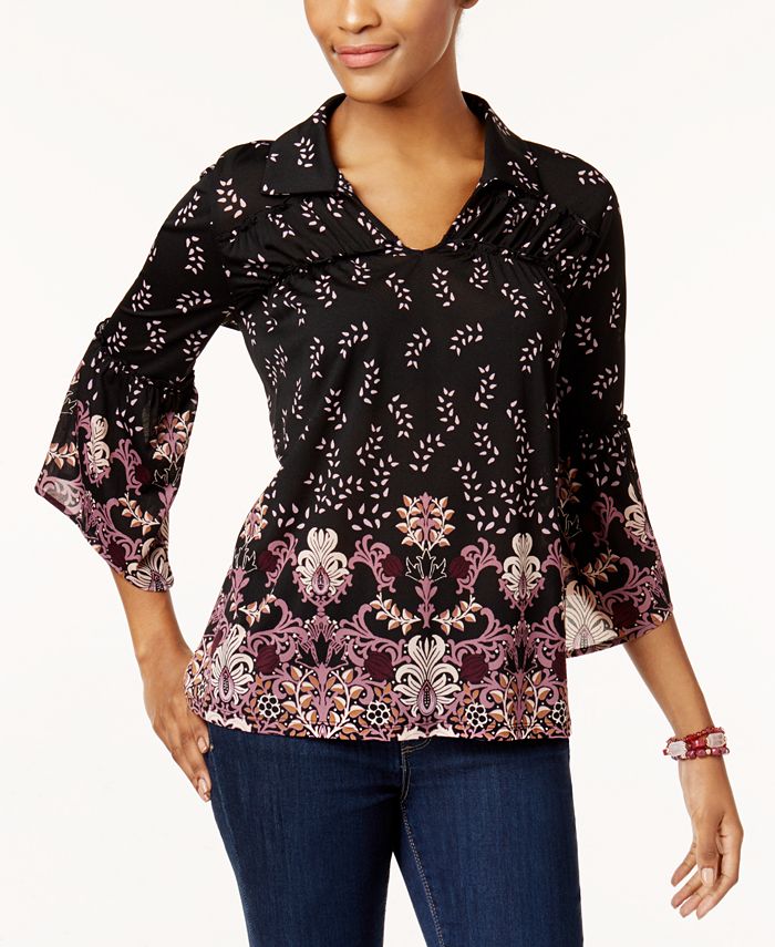 Style & Co Petite Printed Peasant Top, Created for Macy's & Reviews ...