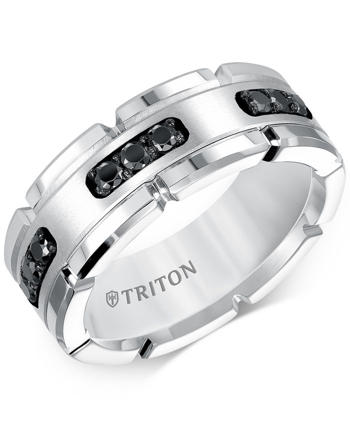 Triton - Men's Diamond Comfort Fit Band (1/3 ct. t.w.) in White Tungsten Carbide & Sterling Silver