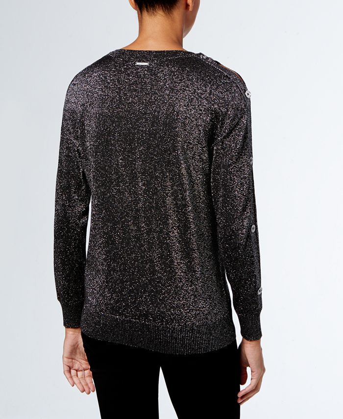 Michael Kors Petite Metallic Cold-Shoulder Sweater - Macy's
