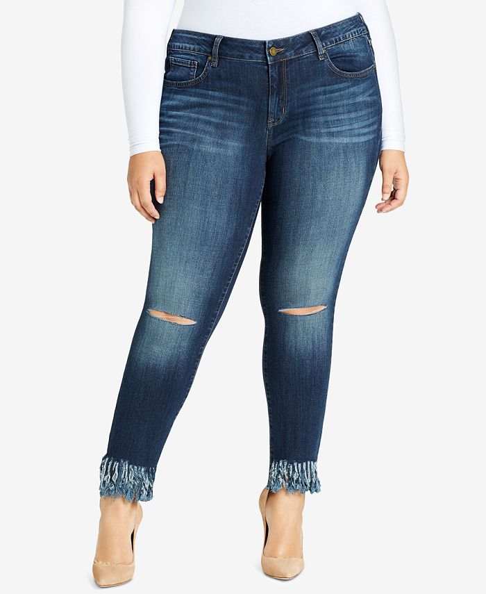WILLIAM RAST Trendy Plus Size Ripped Fringe Skinny Jeans - Macy's