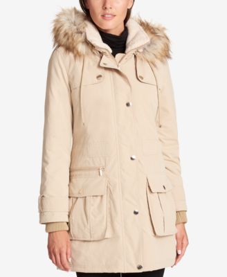 dkny fur trimmed hooded parka