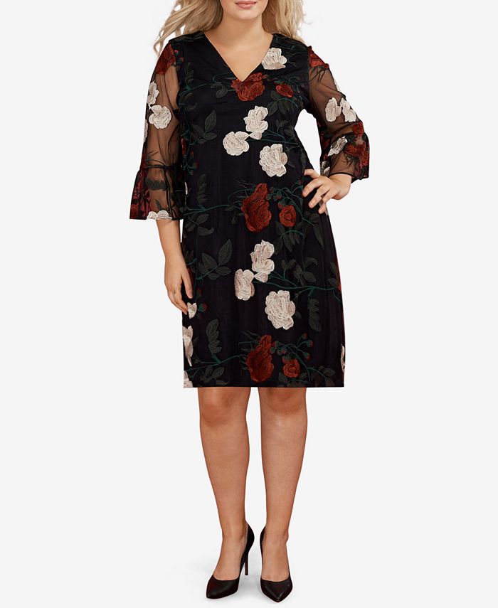ECI Plus Size Flounce-Sleeve Embroidered Dress & Reviews - Dresses ...