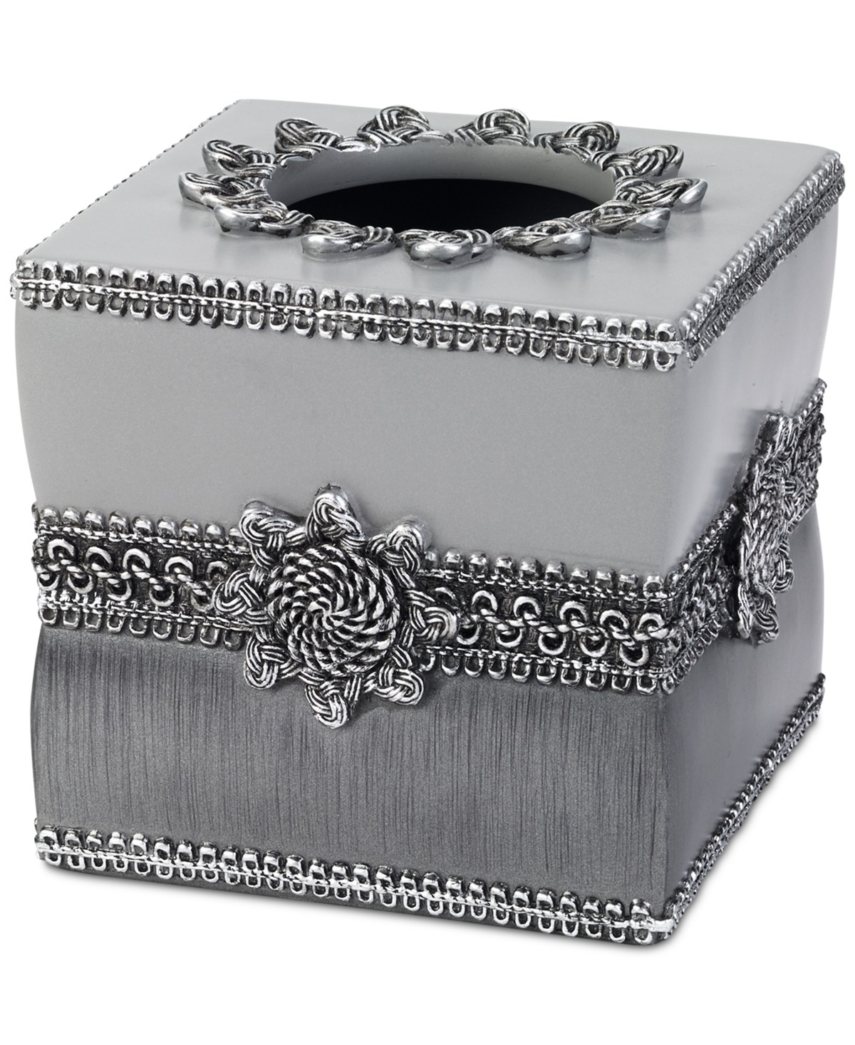 Avanti Braided Medallion Colorblocked Tissue Box Cover In Gray