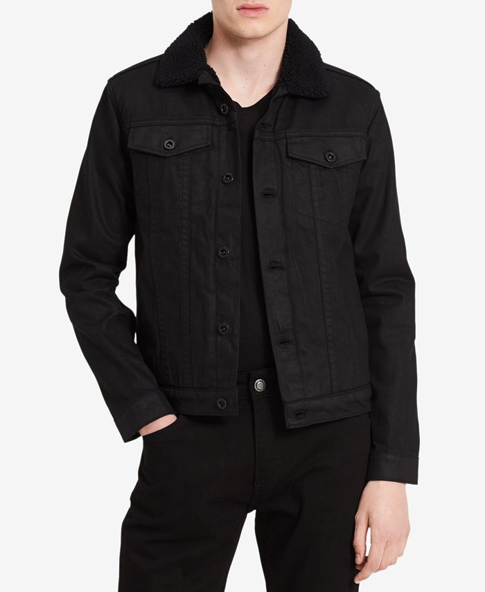 Calvin Klein Jeans Men's Faux Sherpa Collar Denim Jacket & Reviews ...