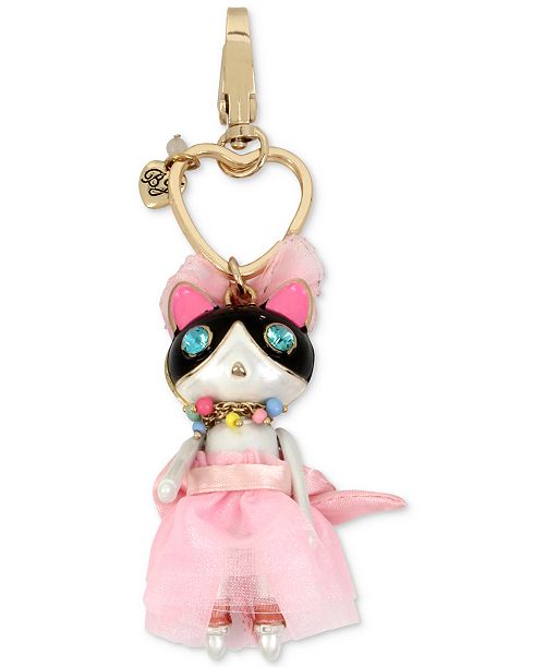 Betsey Johnson Gold Tone Pink Cat Keychain Reviews Fashion