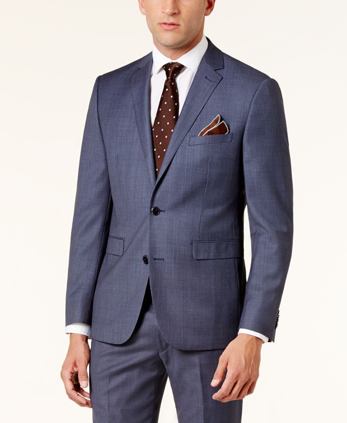 Vince Camuto Men's Slim-Fit Dusty Blue Birdseye Suit - Macy's
