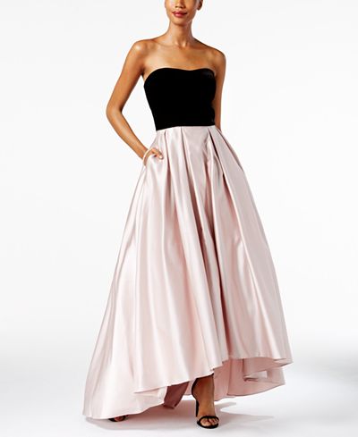 Betsy & Adam Velvet Satin Strapless High-Low Gown ...