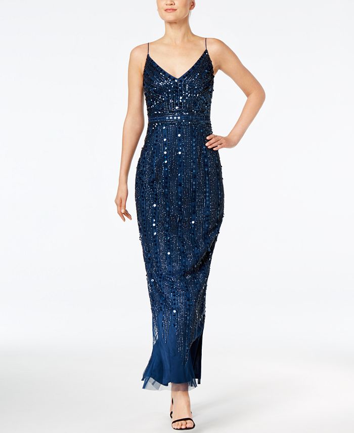 adrianna papell one shoulder embellished gown