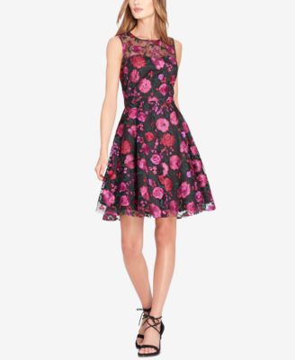 tahari embroidered fit and flare dress