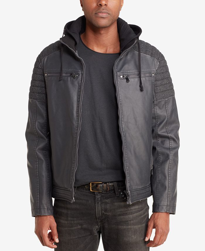 Faux leather hotsell hooded moto jacket