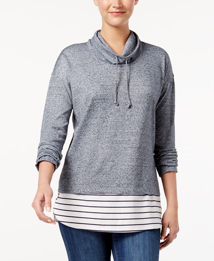 Style & Co Petite Layered-Look Cowl-Neck Top, Created for Macy's - Macy's