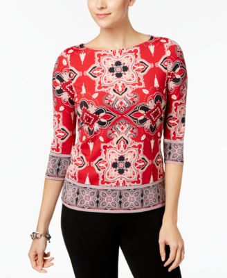 Charter Club - Petite Printed Boat-Neck Top