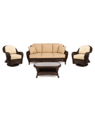Furniture - Monterey Outdoor 4 Piece Seating Set: 1 Sofa, 2 Swivel Chairs and 1 Coffee Table