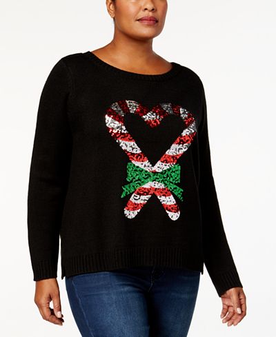 Adorable plus size Christmas shirt features sequined candy canes that form a heart shape.  A festive holiday look for any occasion!